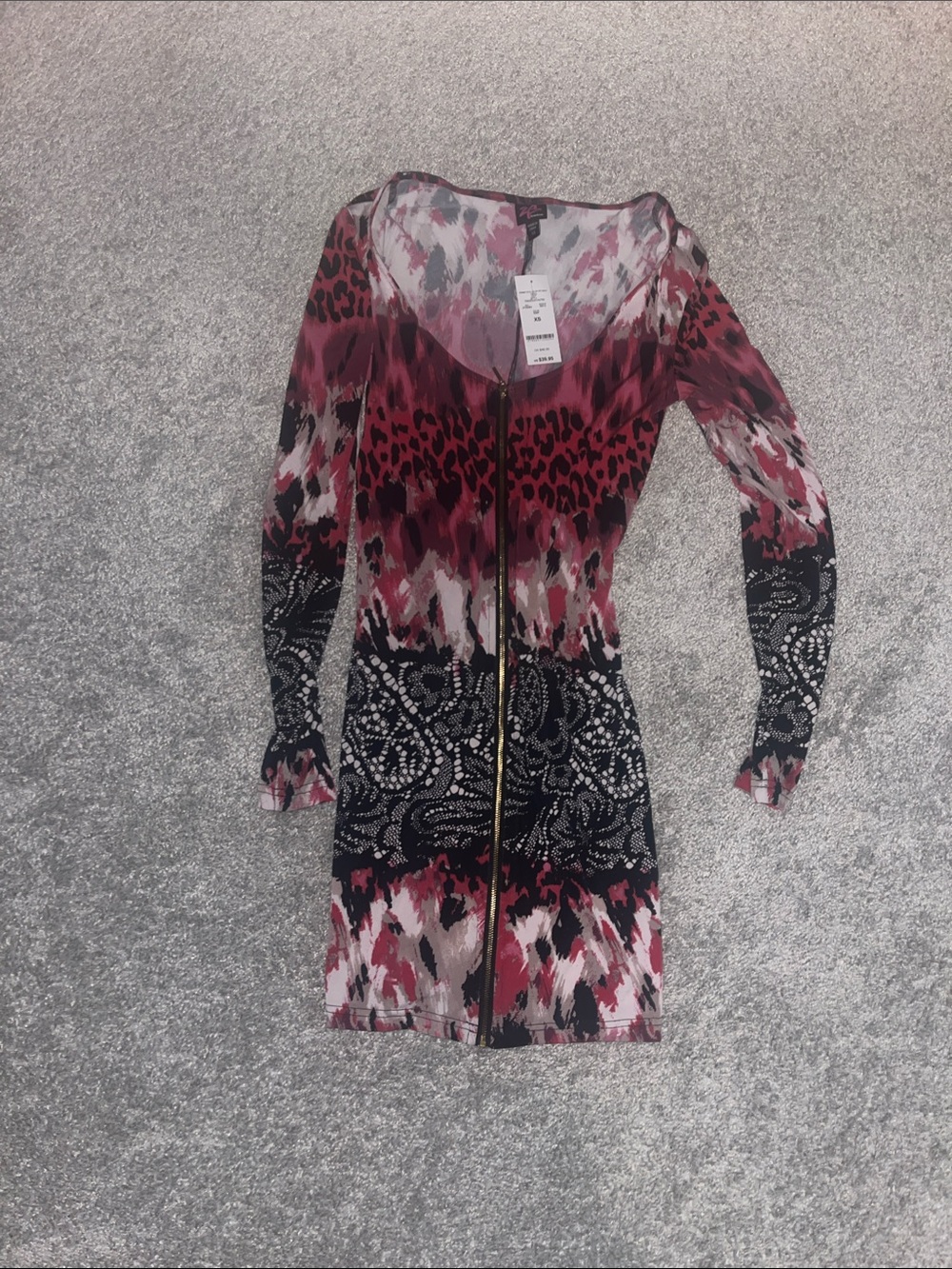 2B Bebe Pink & Black Long-Sleeve Zip-Front Printed Dress